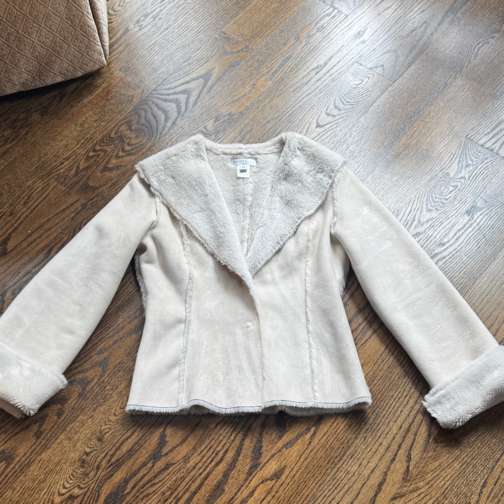 White House Black Market Off White Faux Suede coat